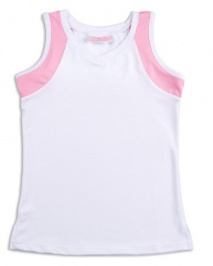 Girls white tennis vest with pink trim